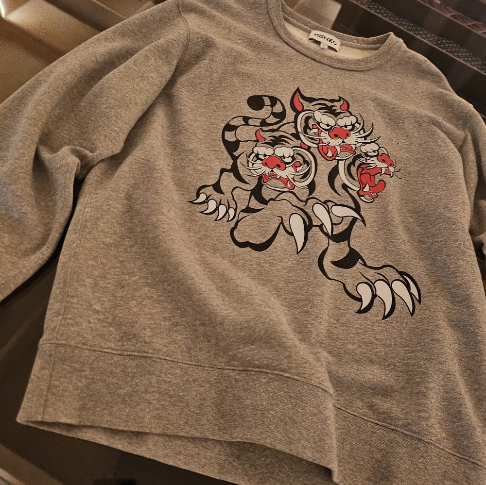 Kenzo Gray Tiger Graphic Crewneck Sweater